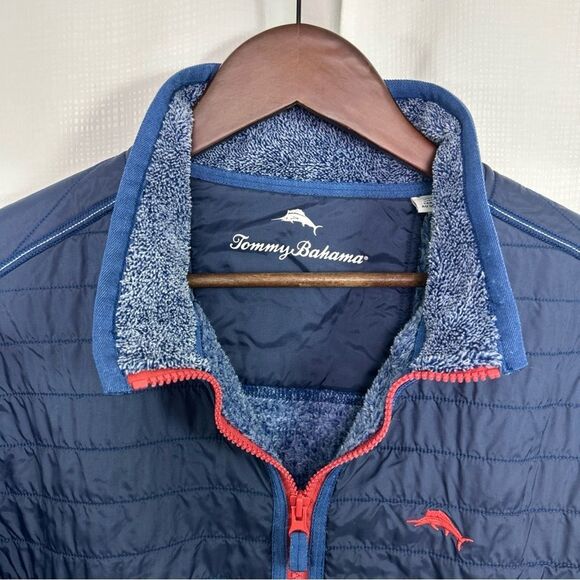 Tommy Bahamas Men’s Large Cascade Cozy Blue Half Zip Sweatshirt Front Pocket - Picture 5 of 10